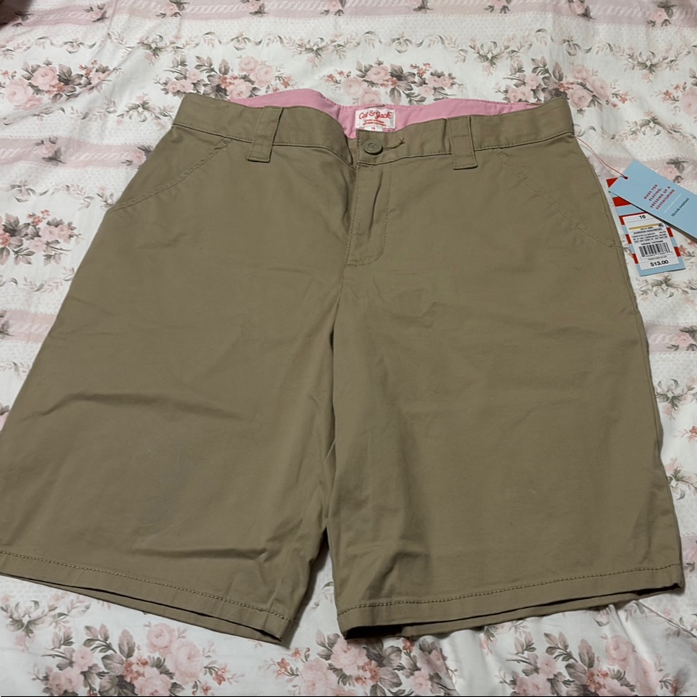 Khaki Shorts with Pink Lining